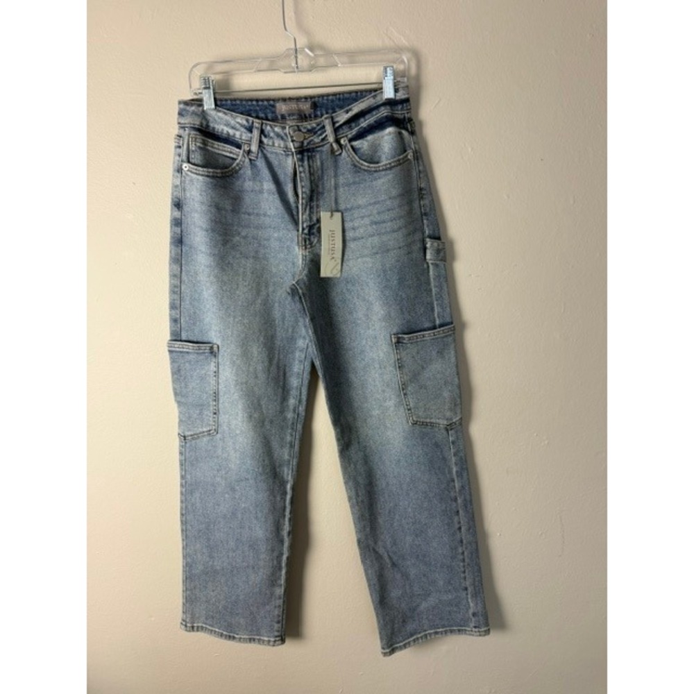 Just USA Women High Rise Carpenter Jeans Light Wash Straight Leg Utility Pants 6